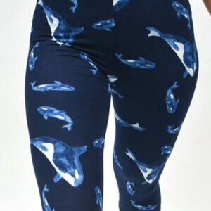 Orca Whale Print Blue Leggings - Adult & Kids - Full Length